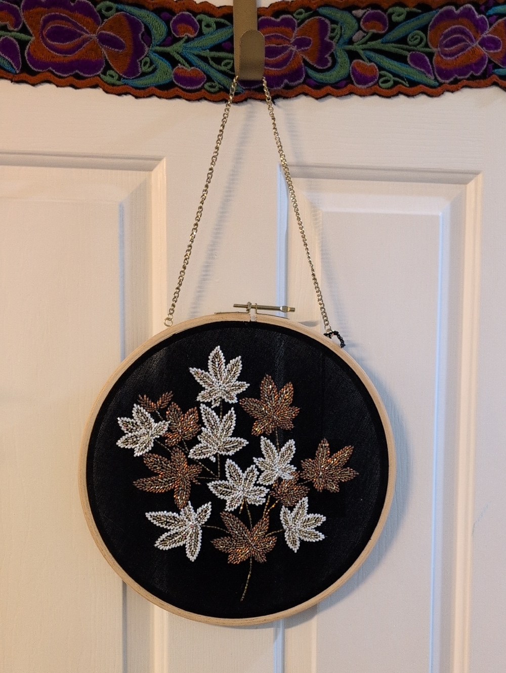 NWT Hand-Embroidered Leaf Hoop